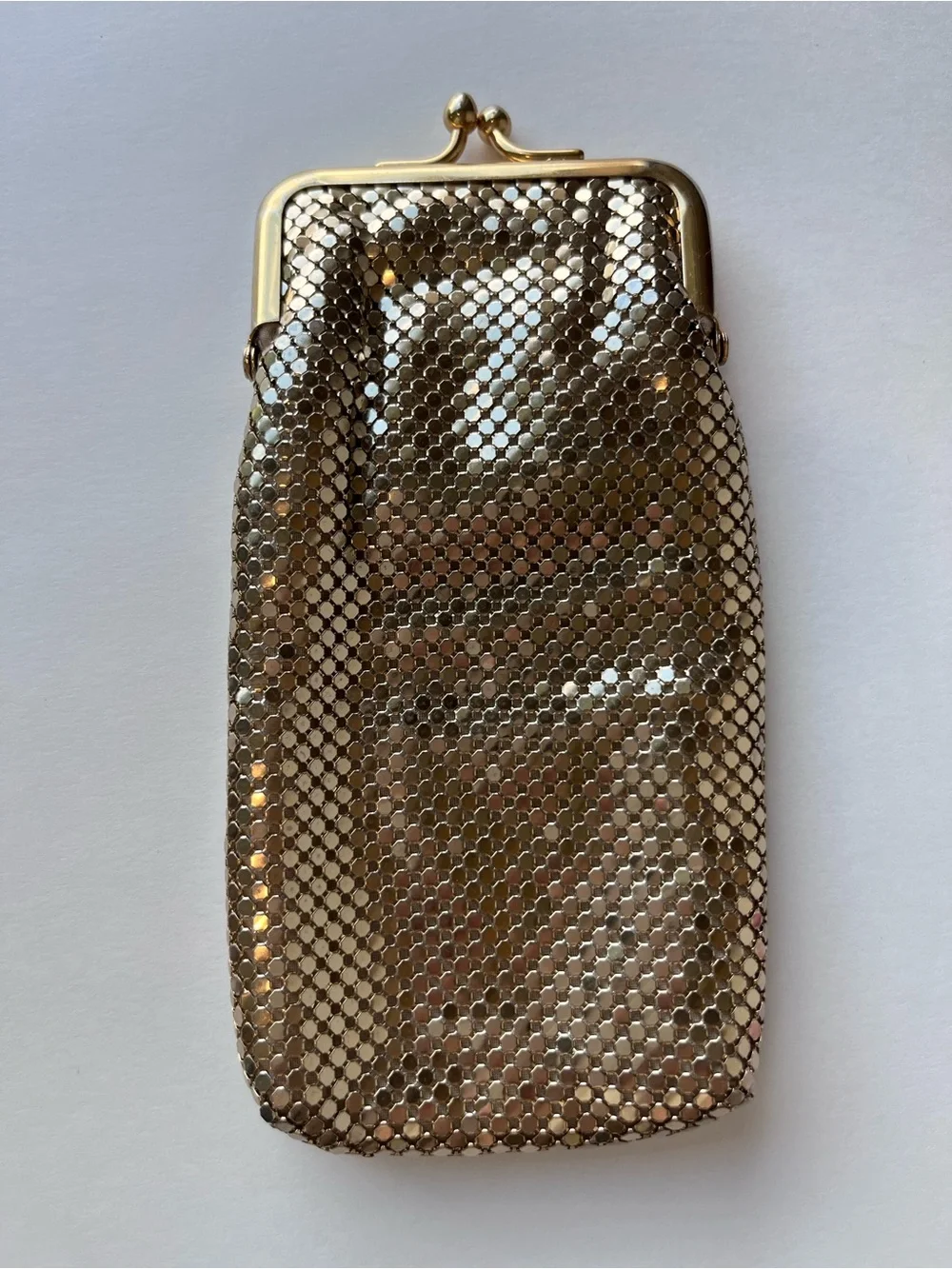 Vintage Whiting & Davis Gold Mesh Kisslock Coin Pouch Bag